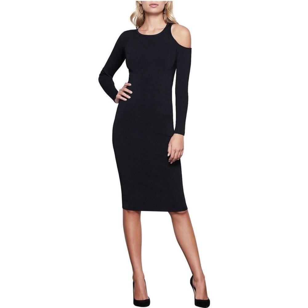 Good American Cold One Shoulder Dress Long Sleeve Ribbed Detail Black Size 3 L